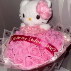 Hello Kitty Rosenstrauß mit 50 Schaumrosen & Lichterkette – Valentinstagsgeschenk