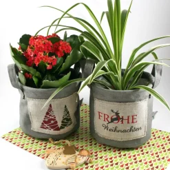 Henkeltopf **3 Wichtel* von ZWEIFARBIG Leinen Weihnachten Übertopf Weihnachtsdeko Wichtel Dekotopf