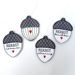 Herbst Deko Eicheln mit Schriftzug zum aufhängen 4er Set