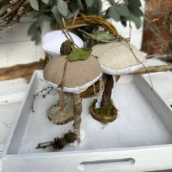 Herbstdeko 3er Set Pilze aus Leinen & Treibholz – Handgemachte Deko im Landhausstil