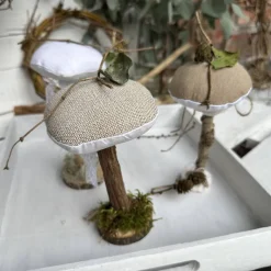 Herbstdeko 3er Set Pilze aus Leinen & Treibholz – Handgemachte Deko im Landhausstil
