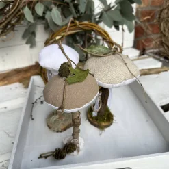 Herbstdeko 3er Set Pilze aus Leinen & Treibholz – Handgemachte Deko im Landhausstil