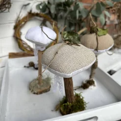 Herbstdeko 3er Set Pilze aus Leinen & Treibholz – Handgemachte Deko im Landhausstil