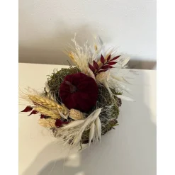 Herbstdeko Herbstgesteck Kürbis Trockenblumen weinrot