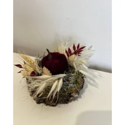 Herbstdeko Herbstgesteck Kürbis Trockenblumen weinrot