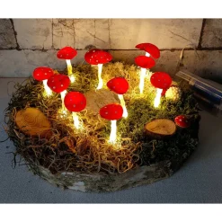 Herbstdeko Leuchtpilze auf 21 cm Baumscheibe