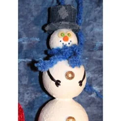 Herbstdeko SCHNEEMANN-DUO ROT/BLAU 2er Set Handgemachte Hängedeko aus Kunststoffkugeln für Deine Winterdeko