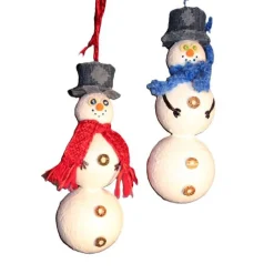 Herbstdeko SCHNEEMANN-DUO ROT/BLAU 2er Set Handgemachte Hängedeko aus Kunststoffkugeln für Deine Winterdeko