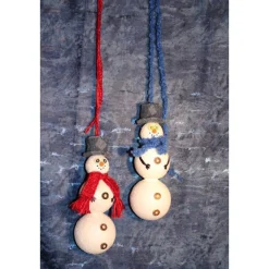 Herbstdeko SCHNEEMANN-DUO ROT/BLAU 2er Set Handgemachte Hängedeko aus Kunststoffkugeln für Deine Winterdeko