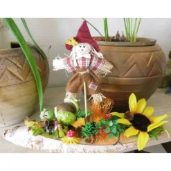 Herbstdeko Tischdeko Feld Garten – Erntedankfest Sonnenblume Vogelscheuche auf Baumscheibe