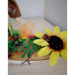 Herbstdeko Tischdeko Feld Garten – Erntedankfest Sonnenblume Vogelscheuche auf Baumscheibe