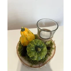 Herbstgesteck Herbstdeko Kürbis Teelichtglas Kerze
