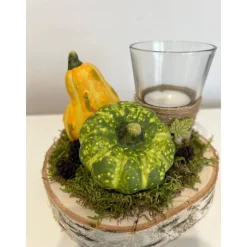 Herbstgesteck Herbstdeko Kürbis Teelichtglas Kerze