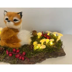 Herbstgesteck Herbstdeko Ledpilze Fuchs Baumrinde