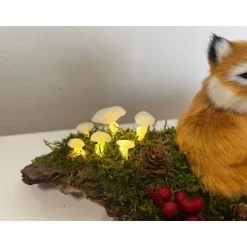 Herbstgesteck Herbstdeko Ledpilze Fuchs Baumrinde