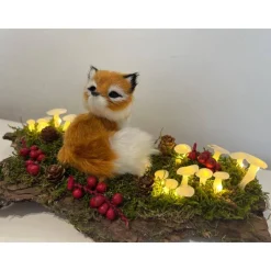 Herbstgesteck Herbstdeko Ledpilze Fuchs Baumrinde