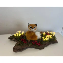 Herbstgesteck Herbstdeko Ledpilze Fuchs Baumrinde