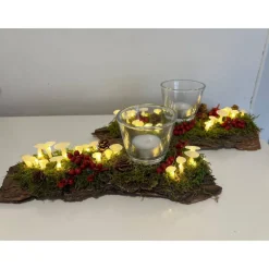 Herbstgesteck Herbstdeko Ledpilze Teelicht Baumrinde