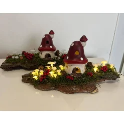 Herbstgesteck Herbstdeko Pilzhaus Ledpilze