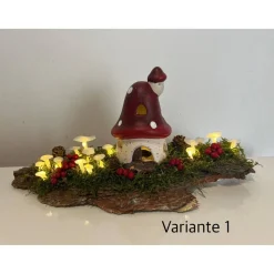 Herbstgesteck Herbstdeko Pilzhaus Ledpilze