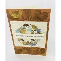 Herbstliche Klappkarte für viele Anlässe geeignet Unikat Herbst Karte, Beige,Blau Braun