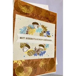 Herbstliche Klappkarte für viele Anlässe geeignet Unikat Herbst Karte, Beige,Blau Braun
