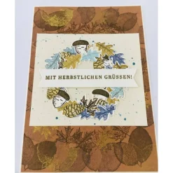 Herbstliche Klappkarte für viele Anlässe geeignet Unikat Herbst Karte, Beige,Blau Braun