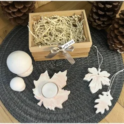 Herbstliches Geschenkset „Für Dich“ Handgemachte Raysin-Deko in Bambuskiste Pilze Blätteranhänge Terracotta-Marmorierung