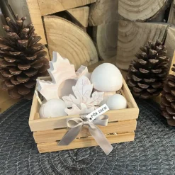 Herbstliches Geschenkset „Für Dich“ Handgemachte Raysin-Deko in Bambuskiste Pilze Blätteranhänge Terracotta-Marmorierung