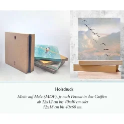 HERZ - ROTER BALLON Romantisches Bild auf Holz Leinwand Kunstdruck Geschenk Wandbild Landhausstil Shabby Chic