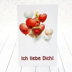 Herz Anhänger goldfarben mit schimmernder 3D Perle in Rot – Geschenkidee