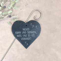 Herz Grabschmuck, Schieferherz Grabdekoration, gravierte Schiefertafel zur Trauerbekundung, Grabdeko zu Allerheiligen/Al