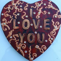 Herz Herzbild I LOVE YOU  Geschenk zu Valentinstag Muttertag Acrylbild Collage auf herzförmigem Keilrahmen