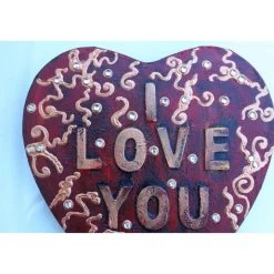 Herz Herzbild I LOVE YOU  Geschenk zu Valentinstag Muttertag Acrylbild Collage auf herzförmigem Keilrahmen