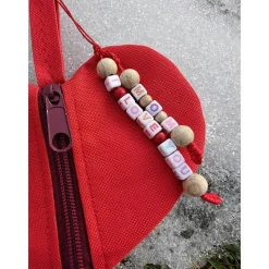 Herz Krimskramselfentäschchen Mom i love you ️ Unikat aus rotem Outdoorstoff mit Stoffblume Sonderpreis Handarbeit