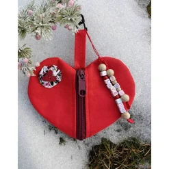 Herz Krimskramselfentäschchen Mom i love you ️ Unikat aus rotem Outdoorstoff mit Stoffblume Sonderpreis Handarbeit