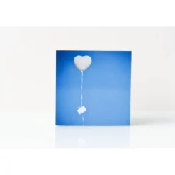 Herz, Liebe, Hochzeit, Luftballon, Himmel, Foto auf Holz, im Quadrat, 10 x 10 cm