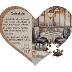 Herz Puzzle mit Wunschtext Essen Restaurant Einladung | 63 Teile