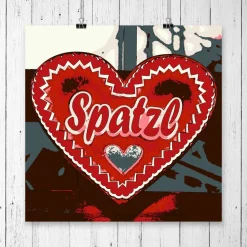 Herz Rot Spatzl // Liebe Valentinstag Freundin Frau Oktoberfest Dekoration Geschenk für Sie // Pop Art Print Kunstdruck // 13 x 13 cm // 20 x 20 cm // 30 x 30 cm