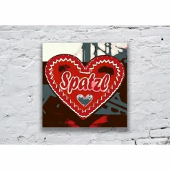 Herz Rot Spatzl // Liebe Valentinstag Freundin Frau Oktoberfest Dekoration Geschenk für Sie // Pop Art Print Kunstdruck // 13 x 13 cm // 20 x 20 cm // 30 x 30 cm