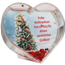 Herz Schneekugel mit Wunschtext im Motiv Weihnachtsbaum