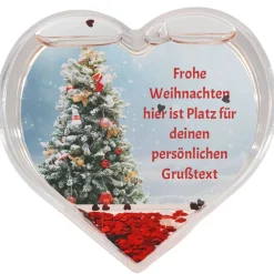 Herz Schneekugel mit Wunschtext im Motiv Weihnachtsbaum