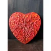Herzbild  FEURIGES HERZ Valentinsherz Acrylbild Collage Bild auf herzförmigem Keilrahmen Malerei