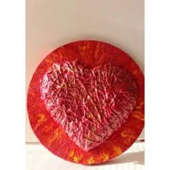 Herzbild HERZ AUS FEUER Geschenk zum Valentinstag Muttertag Vatertag Acrylbild Collage auf einem runden Keilrahmen