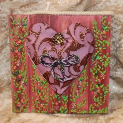 Herzbild KRAWATTENHERZ  Geschenk zum Valentinstag Muttertag Vatertag Acrylbild Collage auf einer Holzplatte