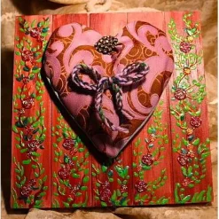 Herzbild KRAWATTENHERZ  Geschenk zum Valentinstag Muttertag Vatertag Acrylbild Collage auf einer Holzplatte