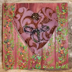 Herzbild KRAWATTENHERZ  Geschenk zum Valentinstag Muttertag Vatertag Acrylbild Collage auf einer Holzplatte