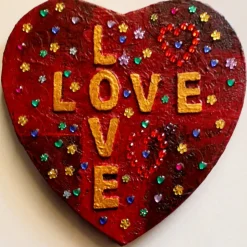 Herzbild LOVE LOVE Valentinstag Geschenk  zu Muttertag Acrylbild Collage Bild auf Keilrahmen Herz Liebeserklärung