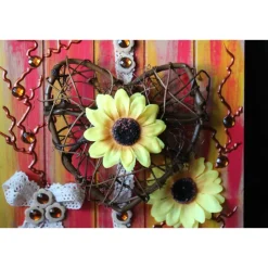 Herzbild WEIDENHERZ Geschenk zum Valentinstag Muttertag Vatertag Acrylbild Collage auf einer Holzplatte