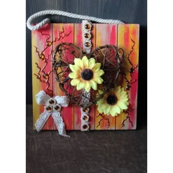 Herzbild WEIDENHERZ Geschenk zum Valentinstag Muttertag Vatertag Acrylbild Collage auf einer Holzplatte